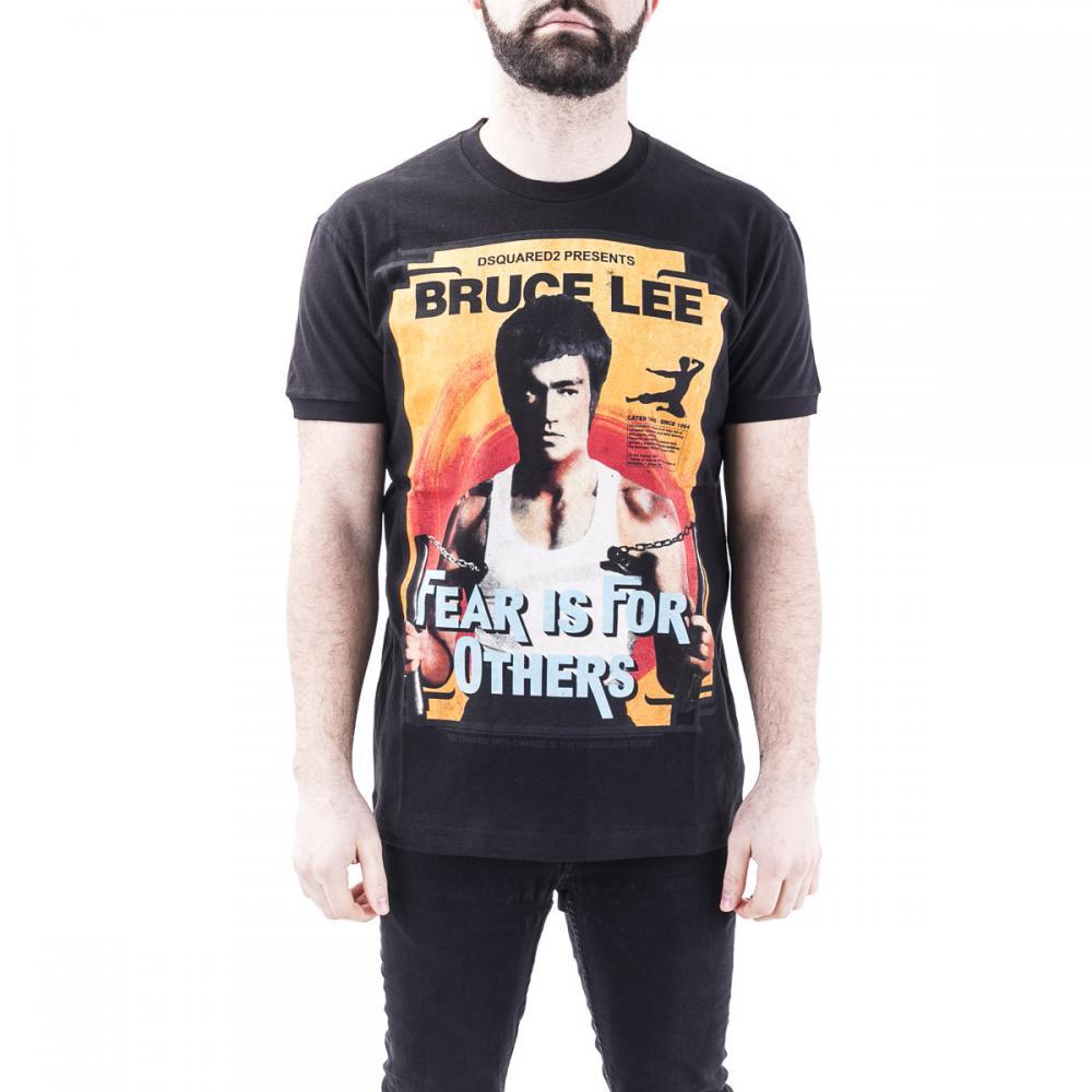 Dsquared2 | T-shirt nera manica corta trasparente con logo allover per uomo